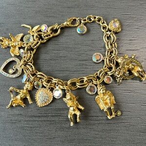 Kirks Folly Cherub Angel Heart Ab Crystal Charm Bracelet
